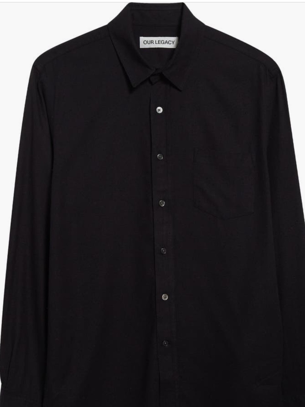 Our Legacy 100% Silk Textured Classic Shirt Black EU 52 XL Designer Minimalist